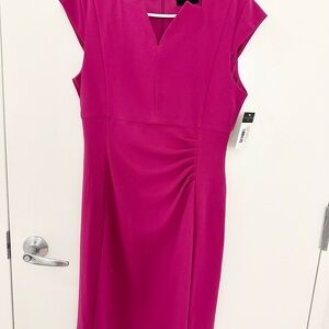 T Tahari Vibrant Pink Midi Dress